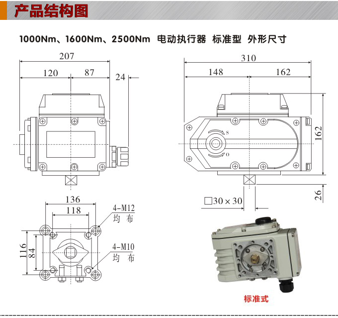 電動執行器,電動頭,YTDG-RS2500電動執行機構結構圖,標準式