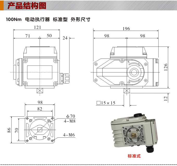  電動執行器,電動頭,YTDG-RS100電動執行機構結構圖,標準式