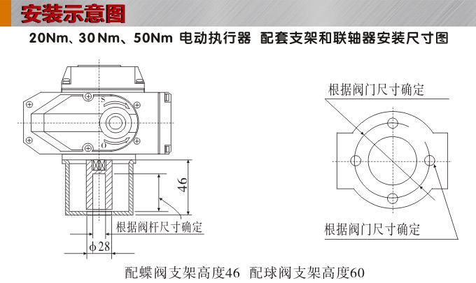 智能電動執(zhí)行器,YTDZ-RS50智能電動執(zhí)行機(jī)構(gòu)安裝示意圖