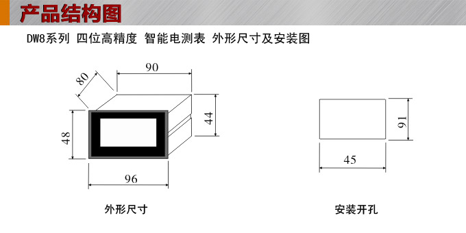直流電流表,DW8超大數顯電流表外形結構圖