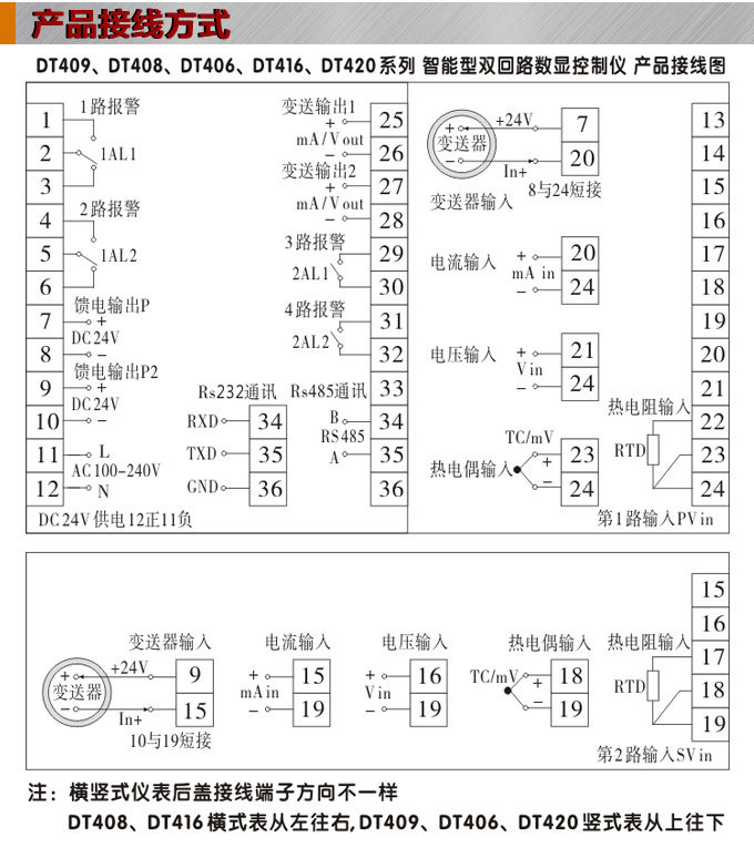 數顯控制儀 DT420智能雙回路數顯表，雙回路數顯控制儀接線方式
