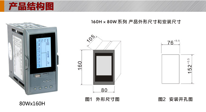 液晶漢顯控制儀，DT520四回路液晶顯示表，液晶顯示控制儀 產品結構圖  