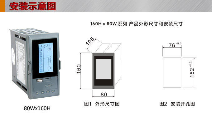 液晶漢顯控制儀，DT520四回路液晶顯示表，液晶顯示控制儀  安裝示意圖
