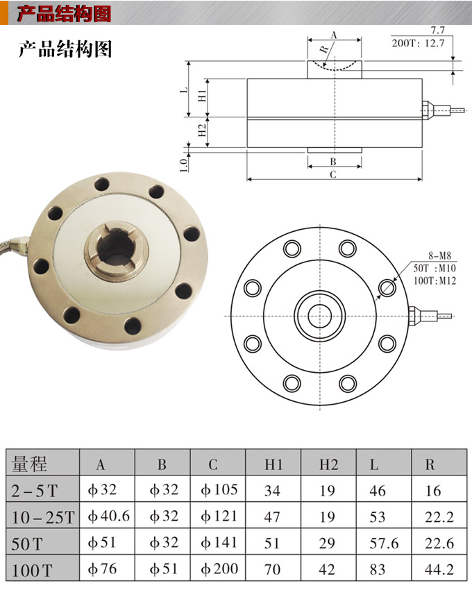 稱重傳感器,PT5100H輪幅式稱重傳感器,重量傳感器結構圖